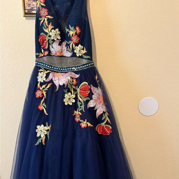 PROM ✨Rachel Allan Blue Halter Sleeveless Gown for Prom - Picture 8 of 14